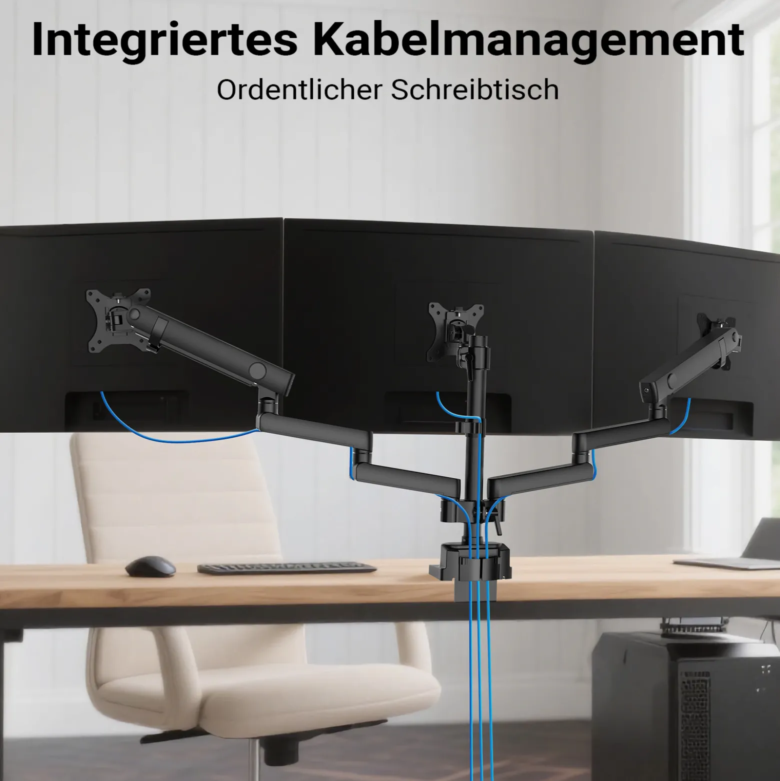 Wiltec Dreifach Monitorhalterung Schreibtisch mit 360° VESA-Platte, Bildschirmhalterung bis 9 kg pro Monitor, Monitorhalter mit Tischklemme
