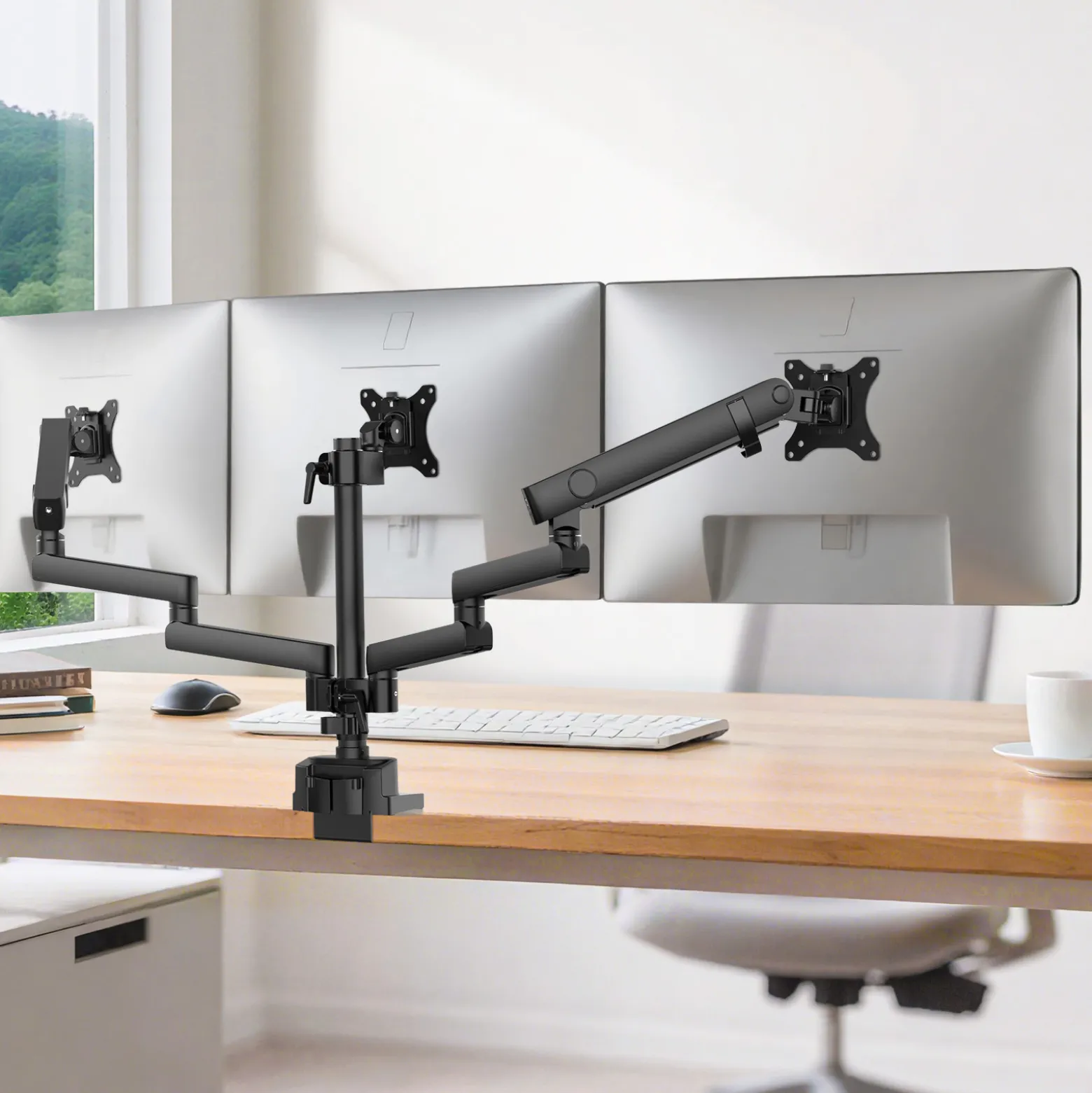 Wiltec Dreifach Monitorhalterung Schreibtisch mit 360° VESA-Platte, Bildschirmhalterung bis 9 kg pro Monitor, Monitorhalter mit Tischklemme