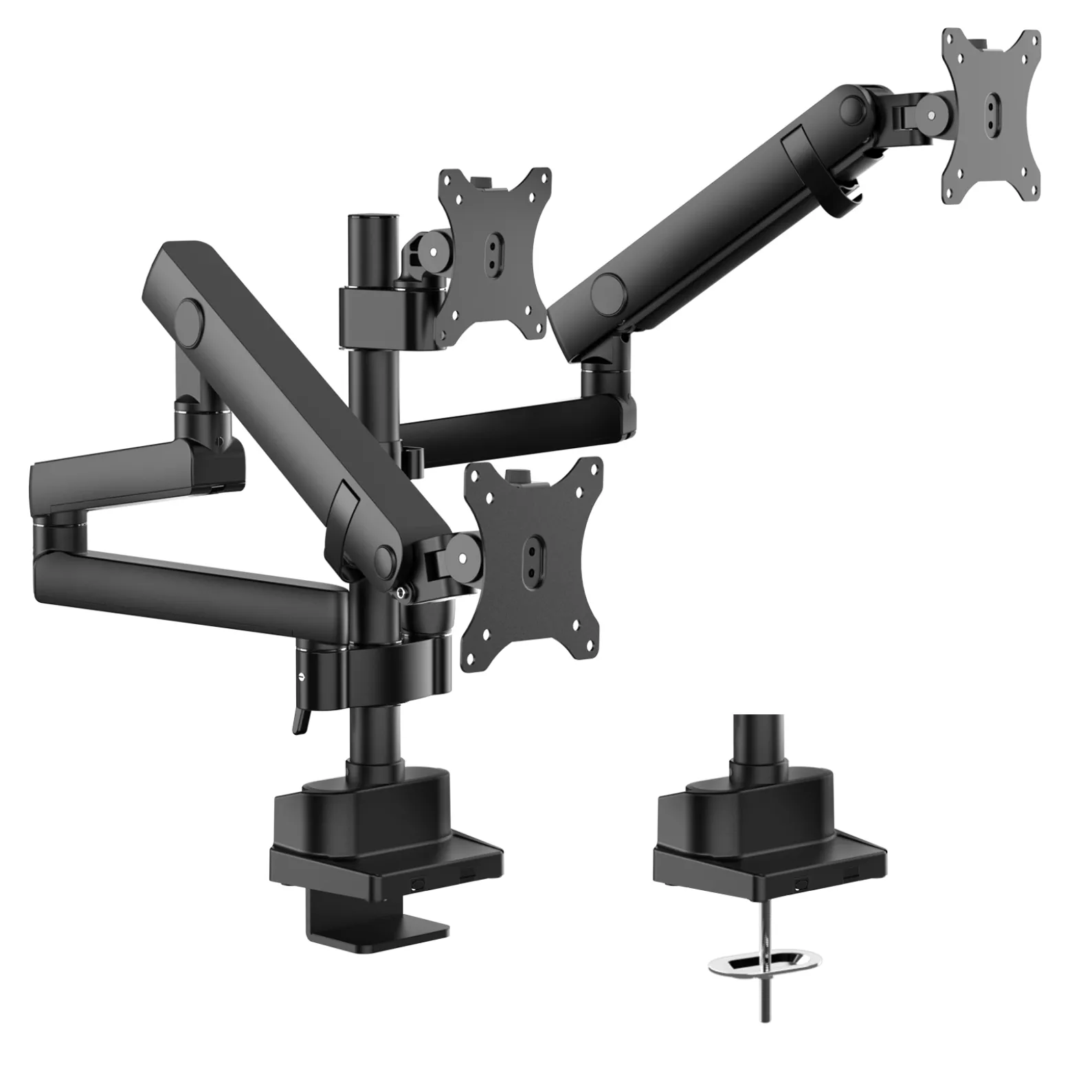 Wiltec Dreifach Monitorhalterung Schreibtisch mit 360° VESA-Platte, Bildschirmhalterung bis 9 kg pro Monitor, Monitorhalter mit Tischklemme