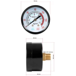 Wiltec Druckanzeige für Druckbehälter, 52 x 44 x 52 mm, Manometer axial DN8 (1/4