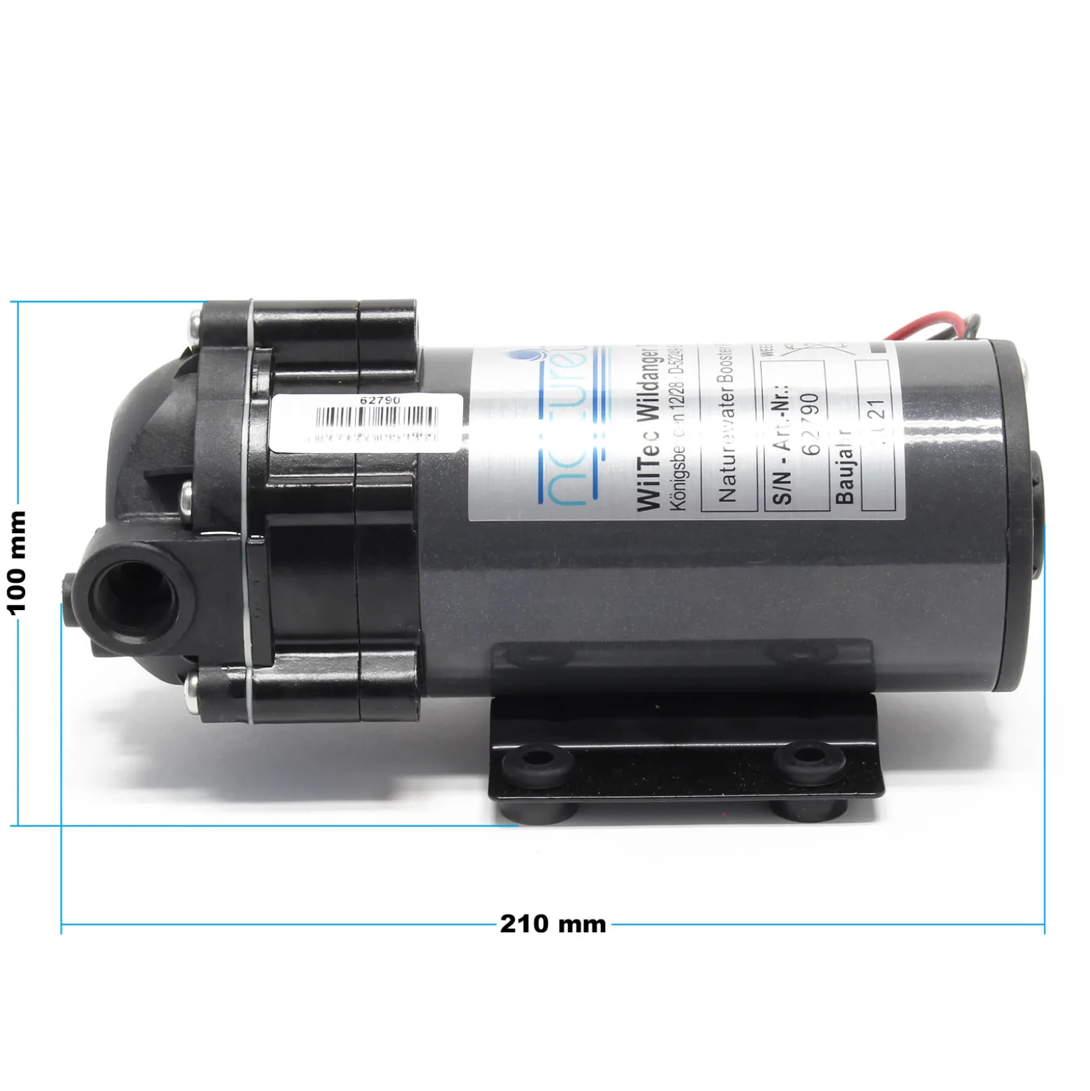 Wiltec Druckerhöhungspumpe 500 GPD (1900 l), Booster Pumpe 100 W für Umkehrosmoseanlage, Wasser Eingangsdruck 2 bar auf Ausgangsdruck 5 bar