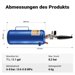 Wiltec Druckluft Reifenfüller 7 l, Reifen Booster mit 6-8 bar, Befüllhilfe für verschiedene Reifen, Reifenfüllkanone für Auto und Motorrad, tragbarer Reifenschockfüller