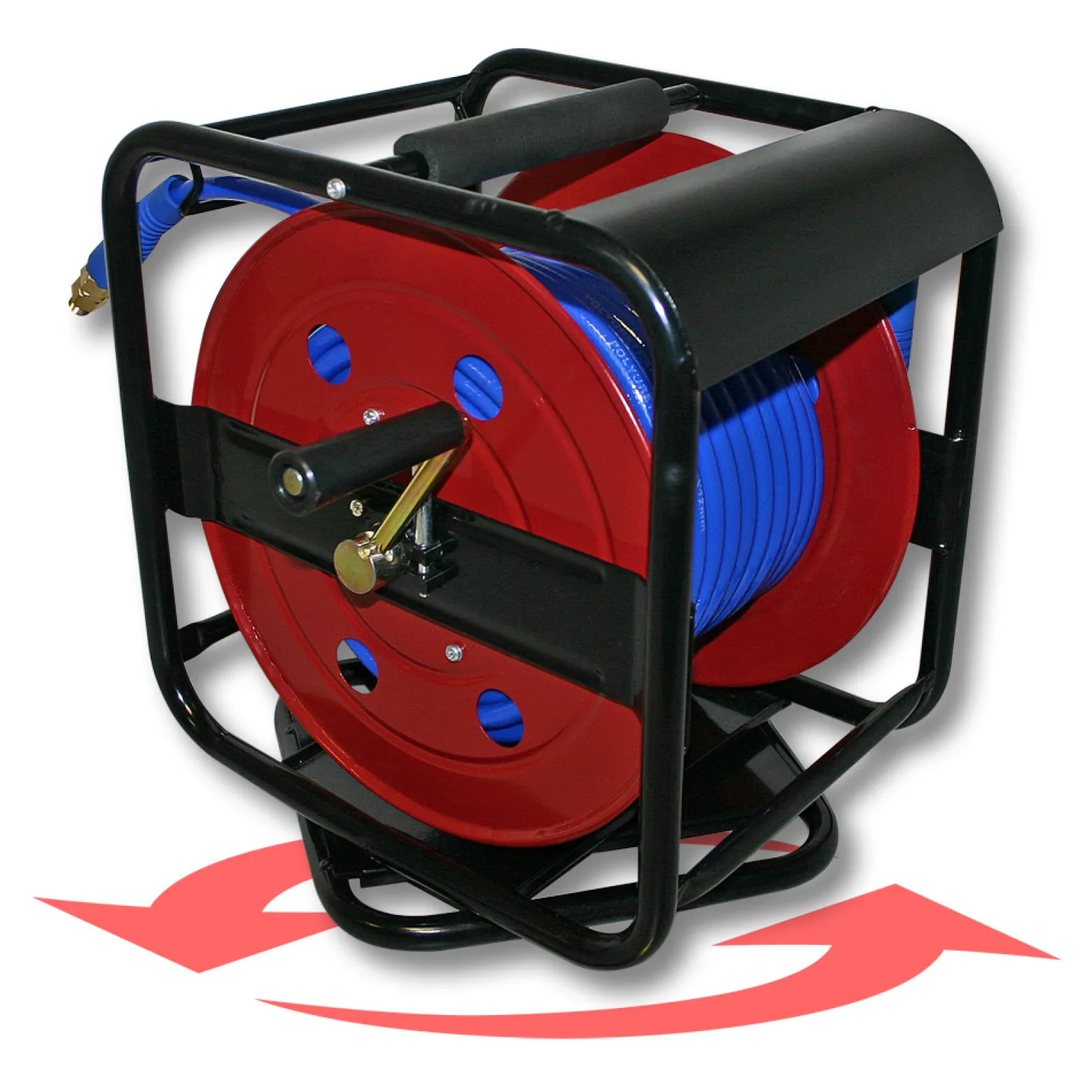 Wiltec Druckluft Schlauchaufroller aus Stahl, 360° drehbar mit 30 Meter Schlauch, Druckluftschlauch bis 12 bar, Schlauchtrommel