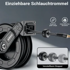 Wiltec Druckluft Schlauchtrommel 20 m, automatische Druckluftschlauchtrommel Stahl, 20 bar Drucklufttrommel, Schlauchaufroller einfache Montage