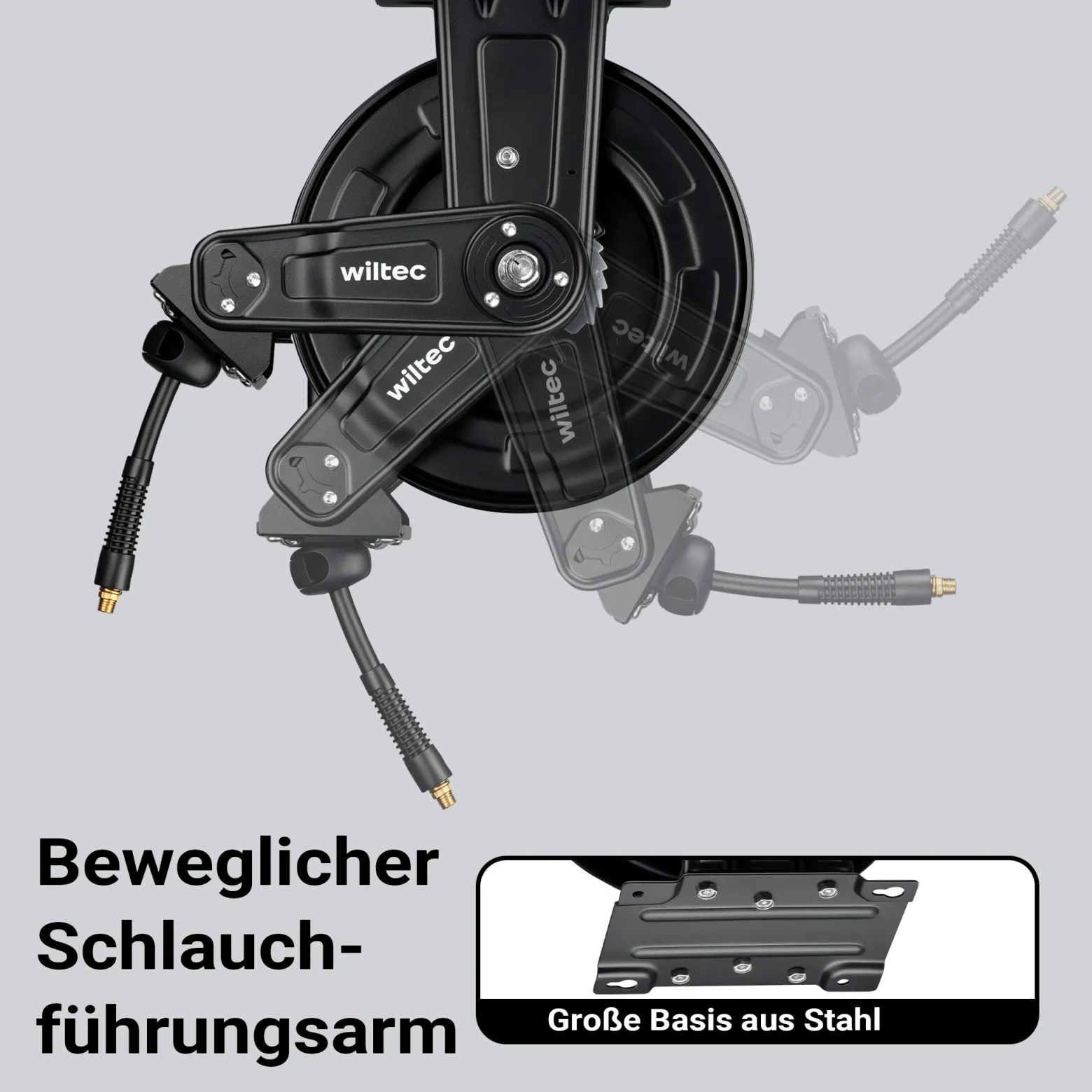 Wiltec Druckluft Schlauchtrommel 20 m, automatische Druckluftschlauchtrommel Stahl, 20 bar Drucklufttrommel, Schlauchaufroller einfache Montage