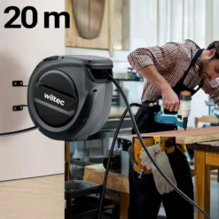 Wiltec Druckluft Schlauchtrommel 20 m, automatische Druckluftschlauchtrommel PP, 17 bar Drucklufttrommel, Schlauchaufroller mit 180° Halterung