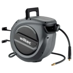 Wiltec Druckluft Schlauchtrommel 20 m, automatische Druckluftschlauchtrommel PP, 17 bar Drucklufttrommel, Schlauchaufroller mit 180° Halterung