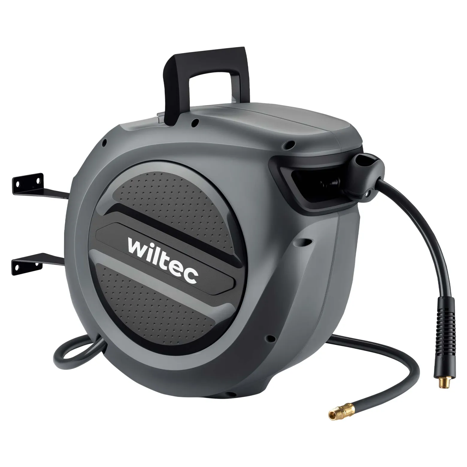 Wiltec Druckluft Schlauchtrommel 20 m, automatische Druckluftschlauchtrommel PP, 17 bar Drucklufttrommel, Schlauchaufroller mit 180° Halterung