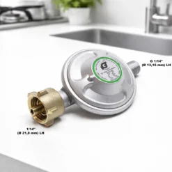 Wiltec Druckminderer auf 50 mbar mit 200 cm Propanschlauch für Gaszylinder mit Eingang Ø 1/14
