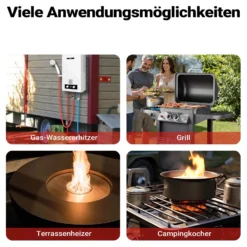 Wiltec Druckminderer 37 mbar 1,5 m Schlauch für UK, Gasdruckregler für konstanten Gasdruck, Gasregler mit Gasschlauch, Druckregler für Gasflaschen