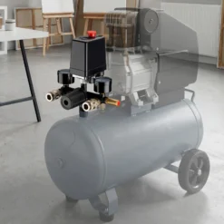 Wiltec Druckregler 165 x 130 x 200 mm mit Druckschalter für Kompressor, Druckminderer bis 8 bar rmit 2 Anzeigen, 2 Kupplungen und Sicherheitsventil