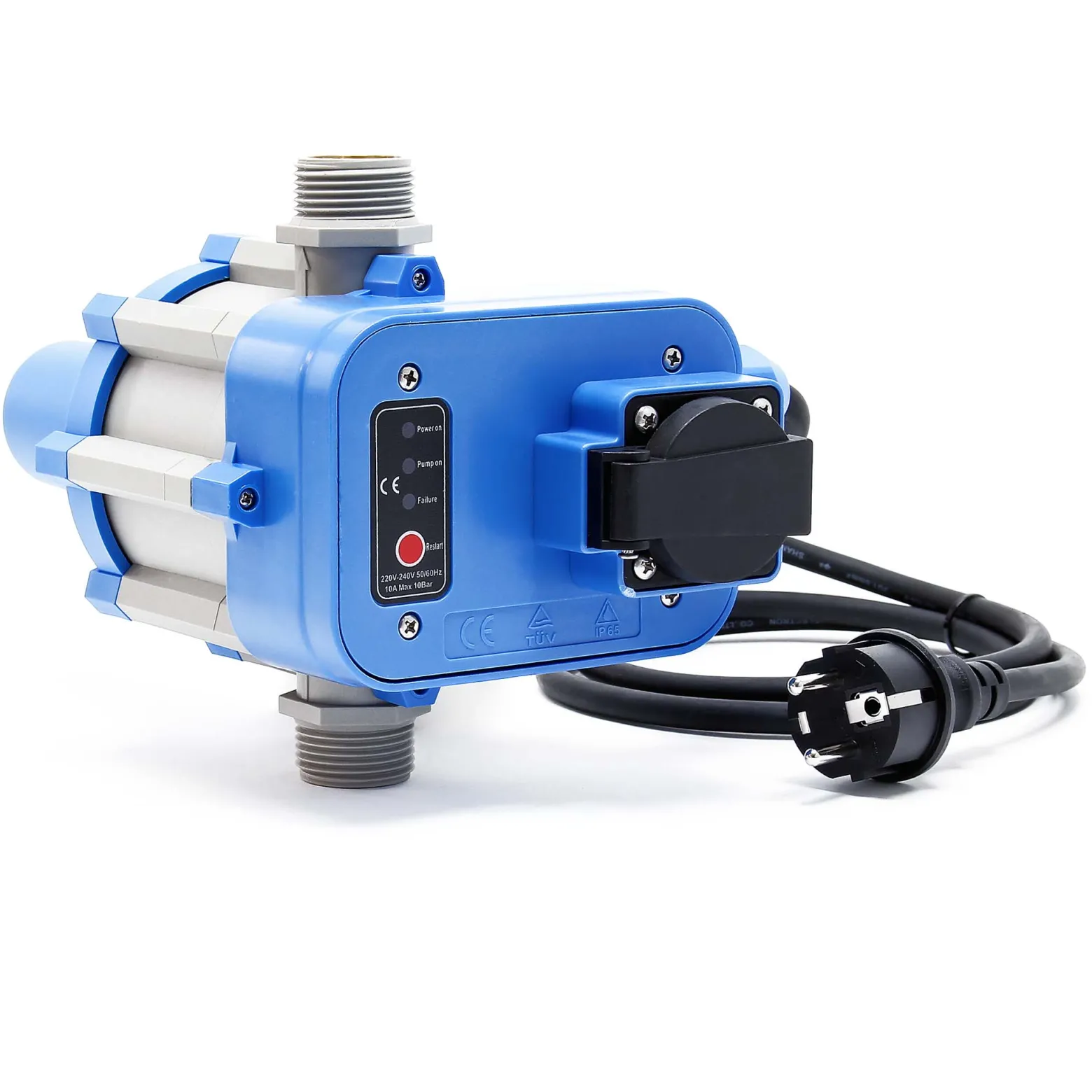 Wiltec Druckschalter EPC-2 230V 1-phasig bis 10 bar, Druckwächter mit Trockenlaufschutz für Hauswasserwerke und Pumpen, zuverlässige Pumpensteuerung