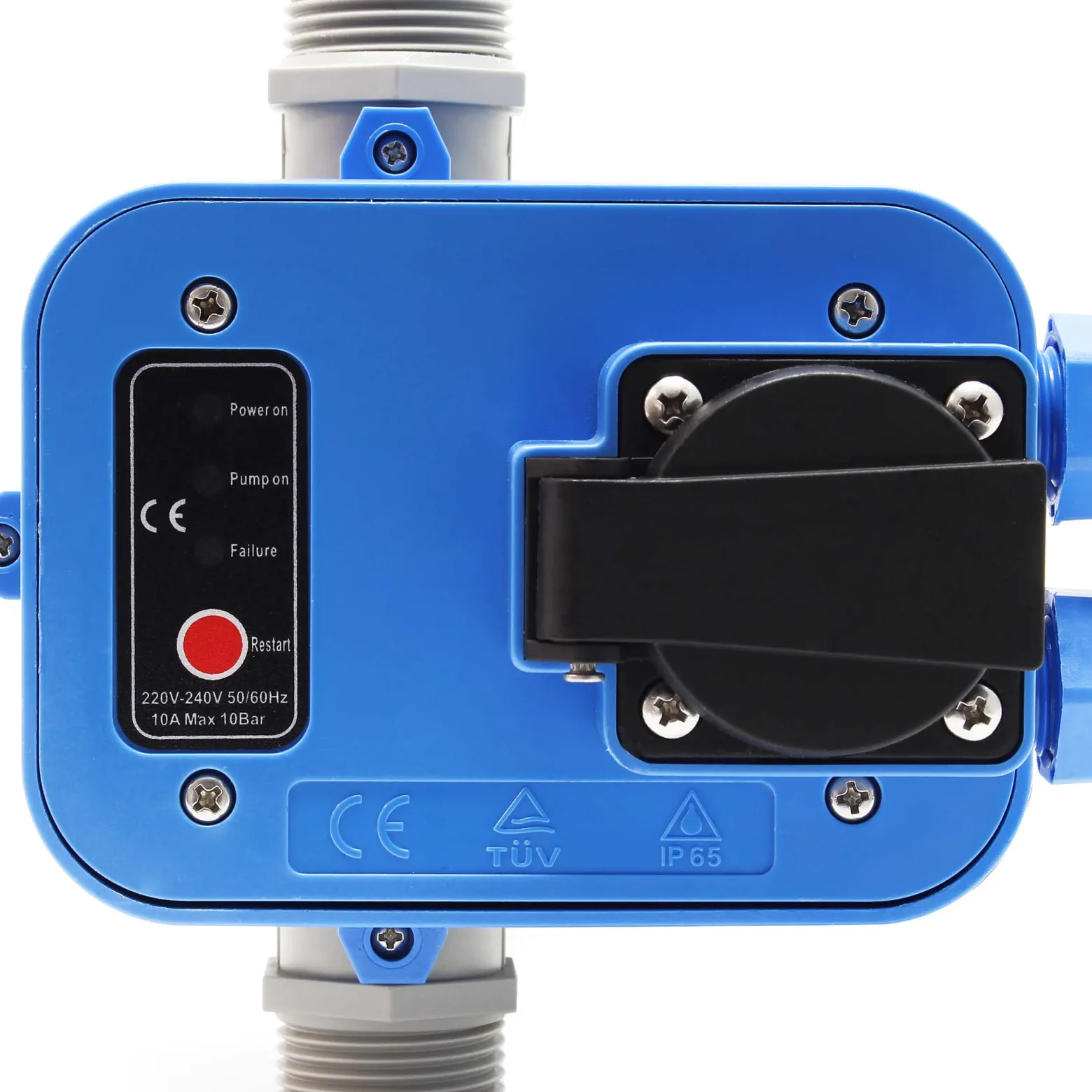 Wiltec Druckschalter EPC-2 230V 1-phasig bis 10 bar, Druckwächter mit Trockenlaufschutz für Hauswasserwerke und Pumpen, zuverlässige Pumpensteuerung