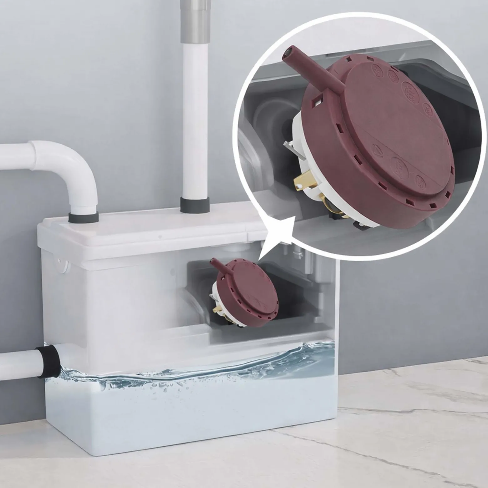 Wiltec Druckschalter für 3/1 Kleinhebeanlage 600 W, Ersatz Druckschalter für Hebeanlage, Ersatzteil mit Schlauchanschluss für Abwasserhebeanlage