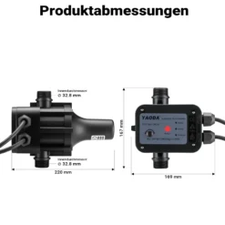 Wiltec Druckschalter mit Kabel SKD-1 230V bis 10 bar, Druckwächter mit Trockenlaufschutz für Hauswasserwerke und Pumpen, zuverlässige Pumpensteuerung