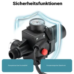 Wiltec Druckschalter mit Kabel SKD-3 230V bis 10 bar, Druckwächter mit Trockenlaufschutz für Hauswasserwerke und Pumpen, zuverlässige Pumpensteuerung