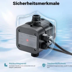 Wiltec Druckschalter mit Kabel EPC-5 230V 1-phasig bis 10 bar, Druckwächter mit Trockenlaufschutz für Hauswasserwerke und Pumpen, zuverlässige Pumpensteuerung