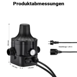 Wiltec Druckschalter mit Kabel EPC-5 230V 1-phasig bis 10 bar, Druckwächter mit Trockenlaufschutz für Hauswasserwerke und Pumpen, zuverlässige Pumpensteuerung