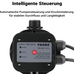 Wiltec Druckschalter mit Kabel EPC-5 230V 1-phasig bis 10 bar, Druckwächter mit Trockenlaufschutz für Hauswasserwerke und Pumpen, zuverlässige Pumpensteuerung