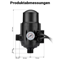 Wiltec Druckschalter mit Kabel SKD-2D 230V bis 3 bar, Druckwächter mit Trockenlaufschutz für Hauswasserwerke und Pumpen, zuverlässige Pumpensteuerung