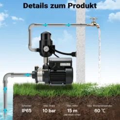Wiltec Druckschalter mit Kabel EPC-2 230V bis 10 bar, Druckwächter mit Trockenlaufschutz für Hauswasserwerke und Pumpen, zuverlässige Pumpensteuerung