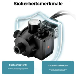 Wiltec Druckschalter mit Kabel EPC-2 230V bis 10 bar, Druckwächter mit Trockenlaufschutz für Hauswasserwerke und Pumpen, zuverlässige Pumpensteuerung