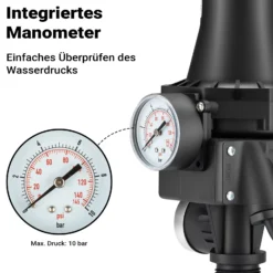 Wiltec Druckschalter SKD-3 230V 1-phasig bis 10 bar, Druckwächter mit Trockenlaufschutz für Hauswasserwerke und Pumpen, zuverlässige Pumpensteuerung