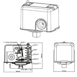 Wiltec Druckschalter SK-2 230V 1-phasig, Druckwächter mit Trockenlaufschutz für Hauswasserwerke und Pumpen, zuverlässige Pumpensteuerung