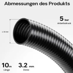 Wiltec Druck- und Saugschlauch 10m Teichschlauch 38mm (1 1/2") schwarz kältebeständig bis –5 °C, sehr gute UV-Beständigkeit Pumpenschlauch
