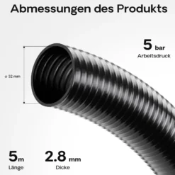 Wiltec Druck- und Saugschlauch 5m Teichschlauch 32mm 320g/m schwarz sehr gute UV-Beständigkeit Pumpenschlauch