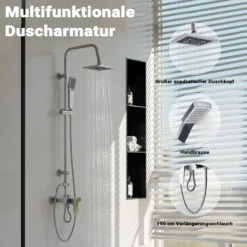 Wiltec Duscharmatur mit quadratischer Regendusche Duschsystem inkl. Handbrause Komplettset zur Wandmontage