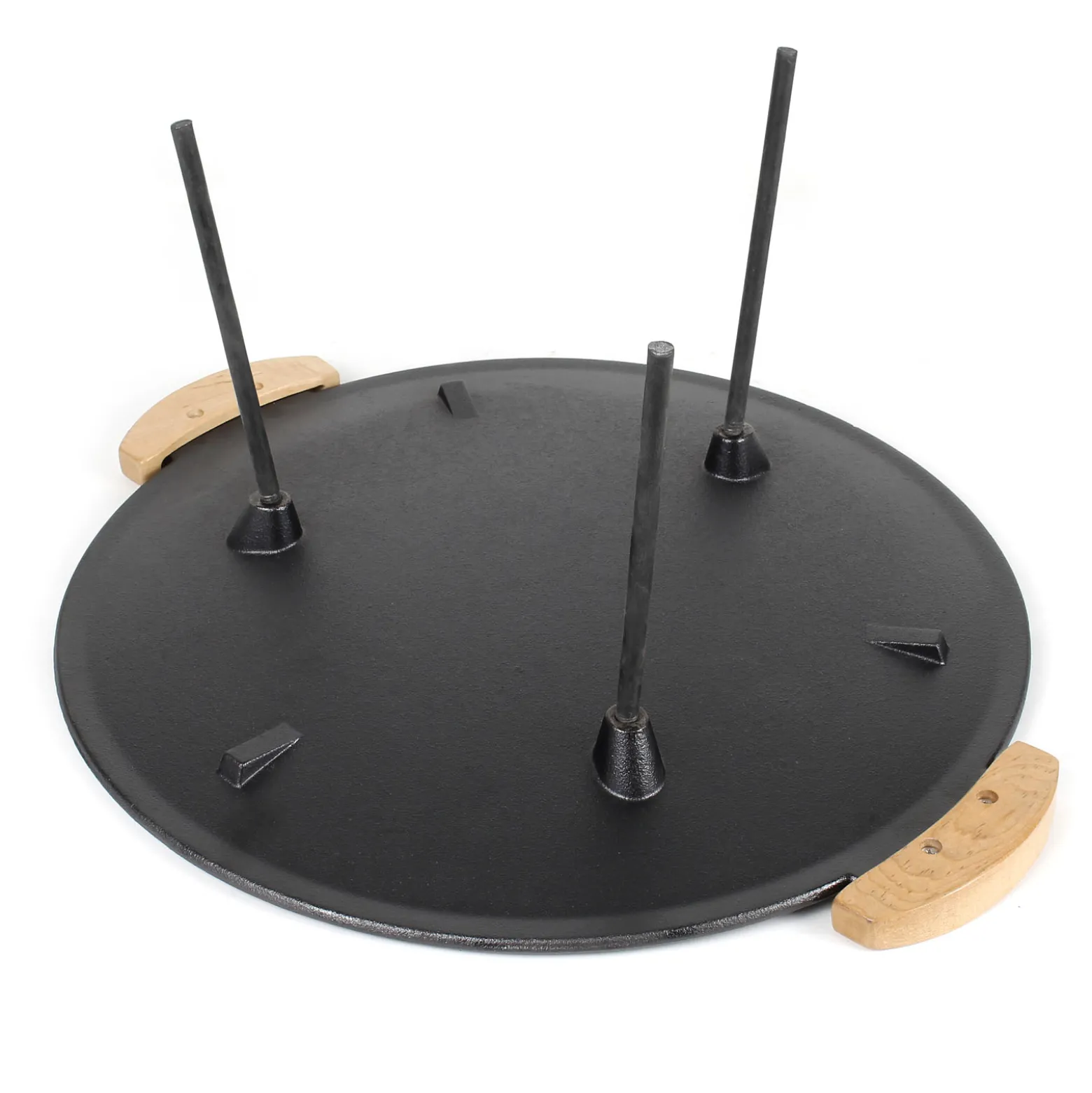 Wiltec Dutch Oven Grillplatte mit Holzgriffen rund Ø44cm Gusseisen, Grillaufsatz mit 2 Sets Beine 20cm+32cm