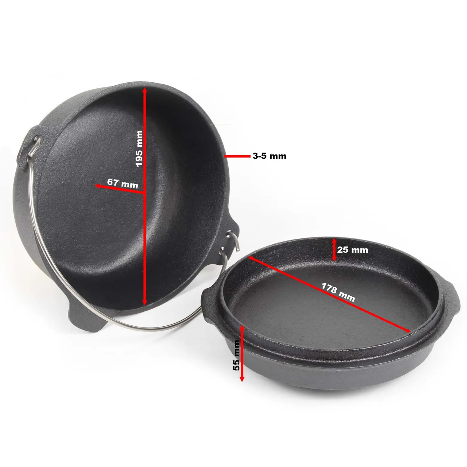 Wiltec Dutch Oven 3l mit Untersetzer und Deckelheber, Kochtopf aus Gusseisen für Lagerfeuer und Camping