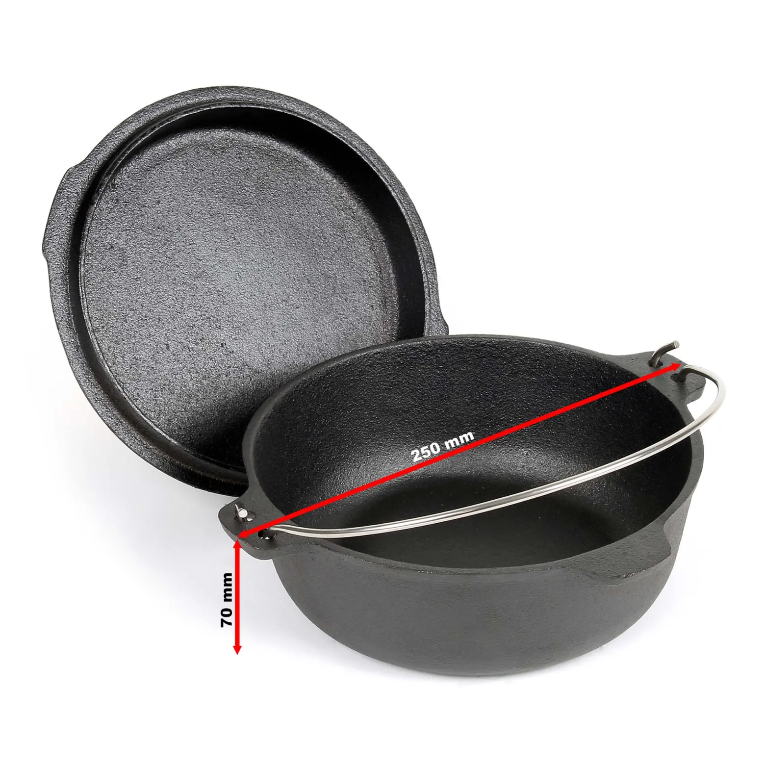 Wiltec Dutch Oven 3l mit Untersetzer und Deckelheber, Kochtopf aus Gusseisen für Lagerfeuer und Camping