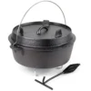 Wiltec Dutch Oven 8l mit Untersetzer und Deckelheber, Kochtopf aus Gusseisen für Lagerfeuer und Camping