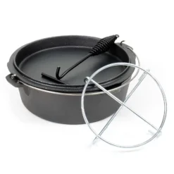 Wiltec Dutch Oven 8l mit Untersetzer und Deckelheber, Kochtopf aus Gusseisen für Lagerfeuer und Camping