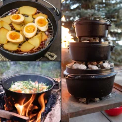 Wiltec Dutch Oven 8l mit Untersetzer und Deckelheber, Kochtopf aus Gusseisen für Lagerfeuer und Camping