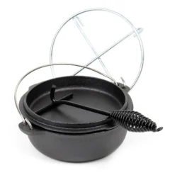 Wiltec Dutch Oven 4l mit Untersetzer und Deckelheber, Kochtopf aus Gusseisen für Lagerfeuer und Camping