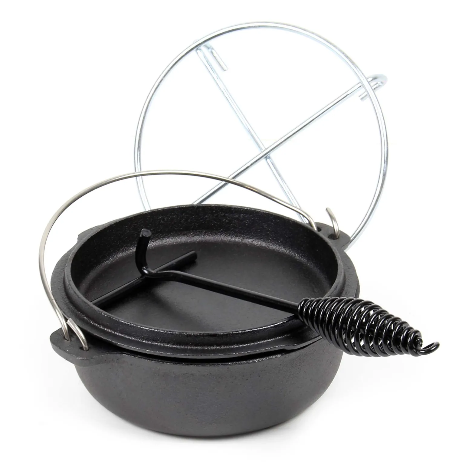 Wiltec Dutch Oven 4l mit Untersetzer und Deckelheber, Kochtopf aus Gusseisen für Lagerfeuer und Camping