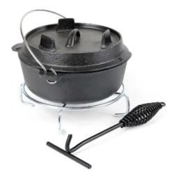 Wiltec Dutch Oven 4l mit Untersetzer und Deckelheber, Kochtopf aus Gusseisen für Lagerfeuer und Camping