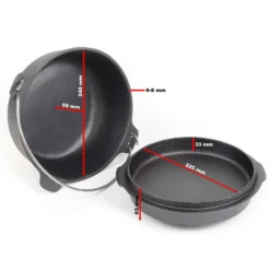 Wiltec Dutch Oven 4l mit Untersetzer und Deckelheber, Kochtopf aus Gusseisen für Lagerfeuer und Camping