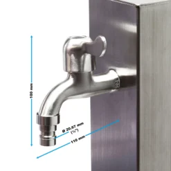Wiltec eckige Wasserzapfstelle aus Edelstahl 95 cm, Wassersäule mit Wasserhahn & Anschluss, UV- & frostbeständig