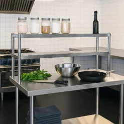 Wiltec Edelstahl Arbeitstisch 120x60x145cm Gastro Tisch mit zweistöckigem Regal und höhenverstellbaren Tischfüßen für die Küche