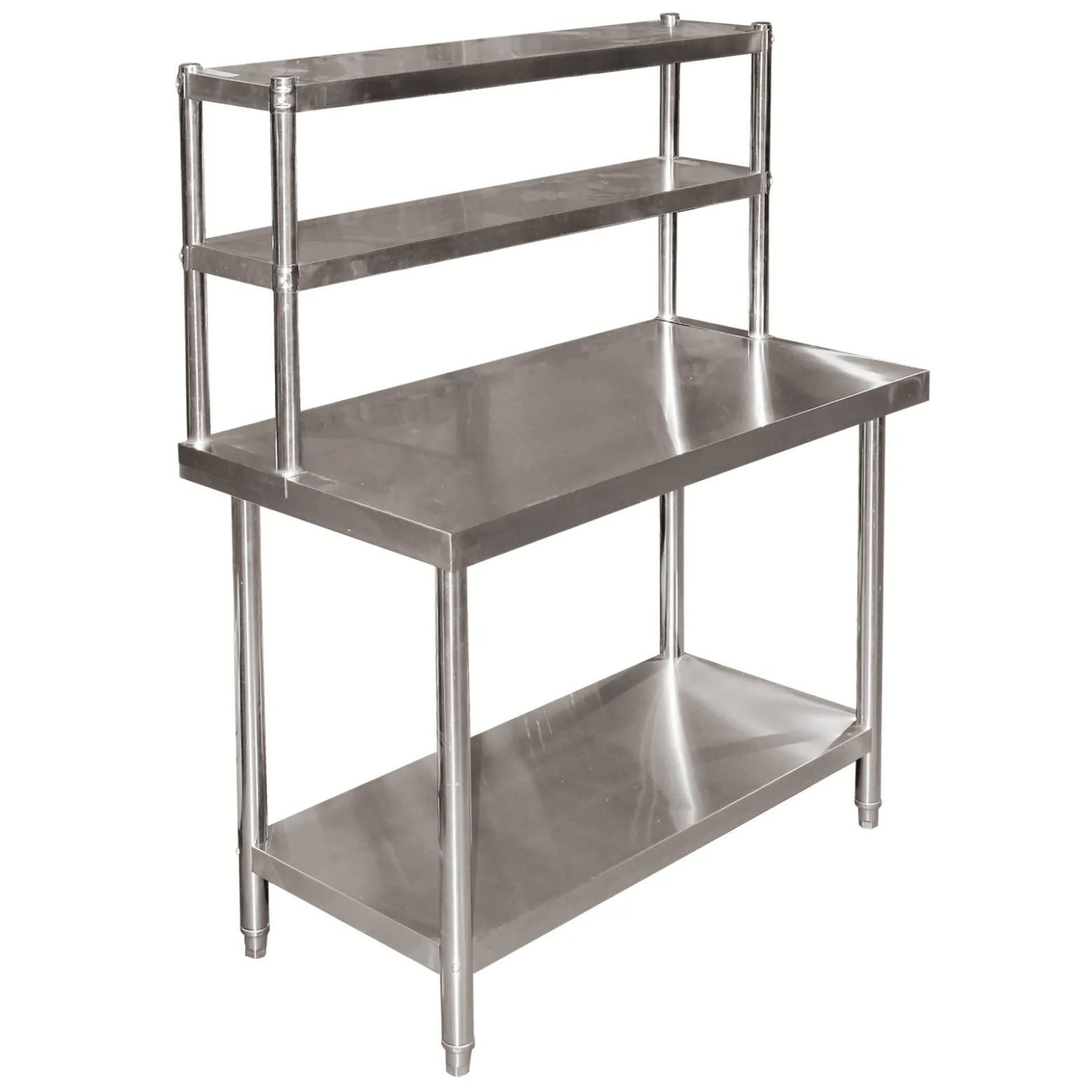 Wiltec Edelstahl Arbeitstisch 120x60x145cm Gastro Tisch mit zweistöckigem Regal und höhenverstellbaren Tischfüßen für die Küche