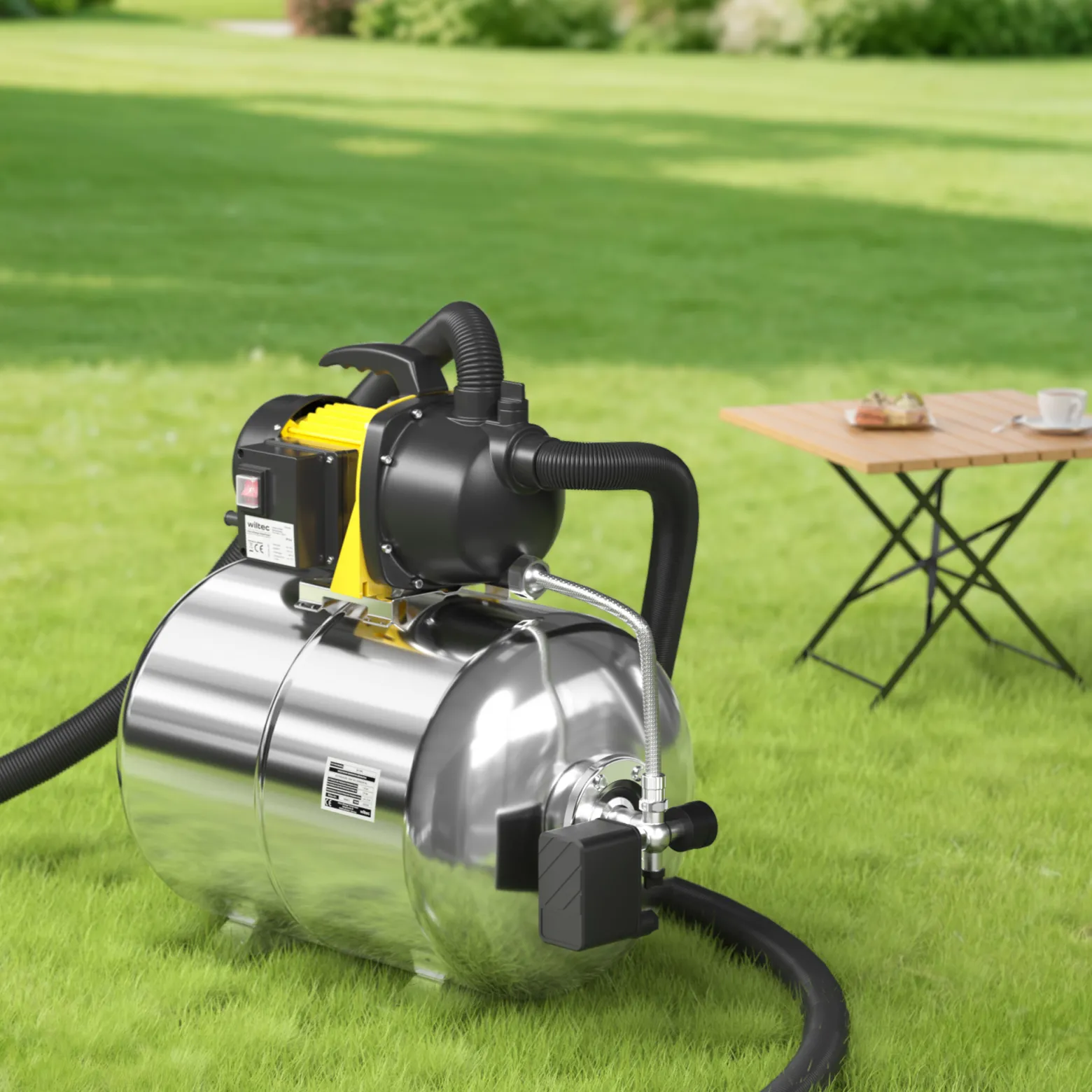 Wiltec Edelstahl Ausdehnungsgefäß 50 Liter, horizontaler Membrankessel für Hauswasserwerke und Druckerhöhungsanlagen mit EPDM Membran
