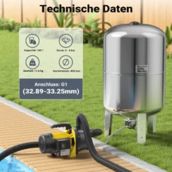 Wiltec Edelstahl Ausdehnungsgefäß 100 Liter, vertikaler Membrankessel für Hauswasserwerke und Druckerhöhungsanlagen mit EPDM Membran