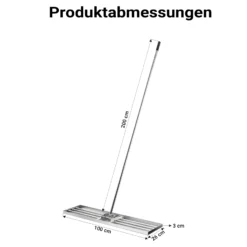 Wiltec Edelstahl Rasenrakel mit Stiel Größe XL, Flächenebner 26 x 100 x 2,8 cm Unebenheiten im Rasen ausgleichen, Leveler Gartengerät zum Rasen sanden