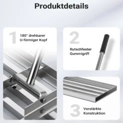 Wiltec Edelstahl Rasenrakel mit Stiel Größe M, Flächenebner 25 x 75 x 2,8 cm Unebenheiten im Rasen ausgleichen, Leveler Gartengerät zum Rasen sanden