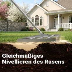 Wiltec Edelstahl Rasenrakel mit Stiel Größe S, Flächenebner 25 x 50 x 2,8 cm Unebenheiten im Rasen ausgleichen, Leveler Gartengerät zum Rasen sanden