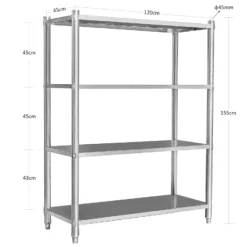 Wiltec Edelstahlregal Gastro Schwerlastregal 155x120x50cm aus 201 Edelstahl Küchenregal Vorratsregal Lagerregal für Küche Werkstatt und Keller